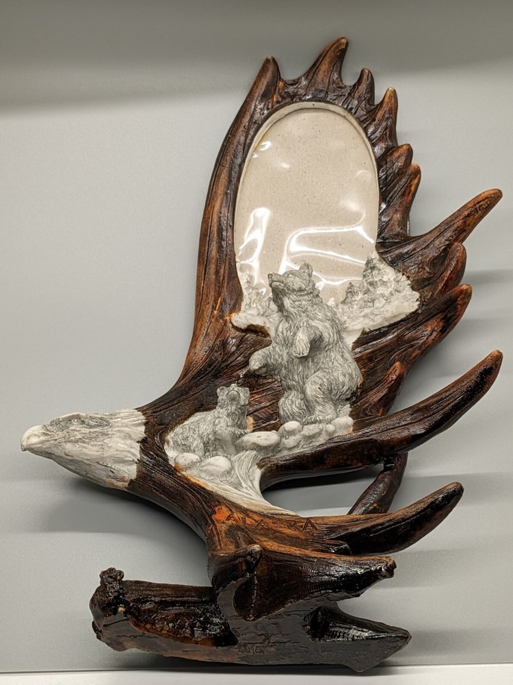 Abstract Composite Bears Carving Antler with Eagle Head Handmade Picture Frame