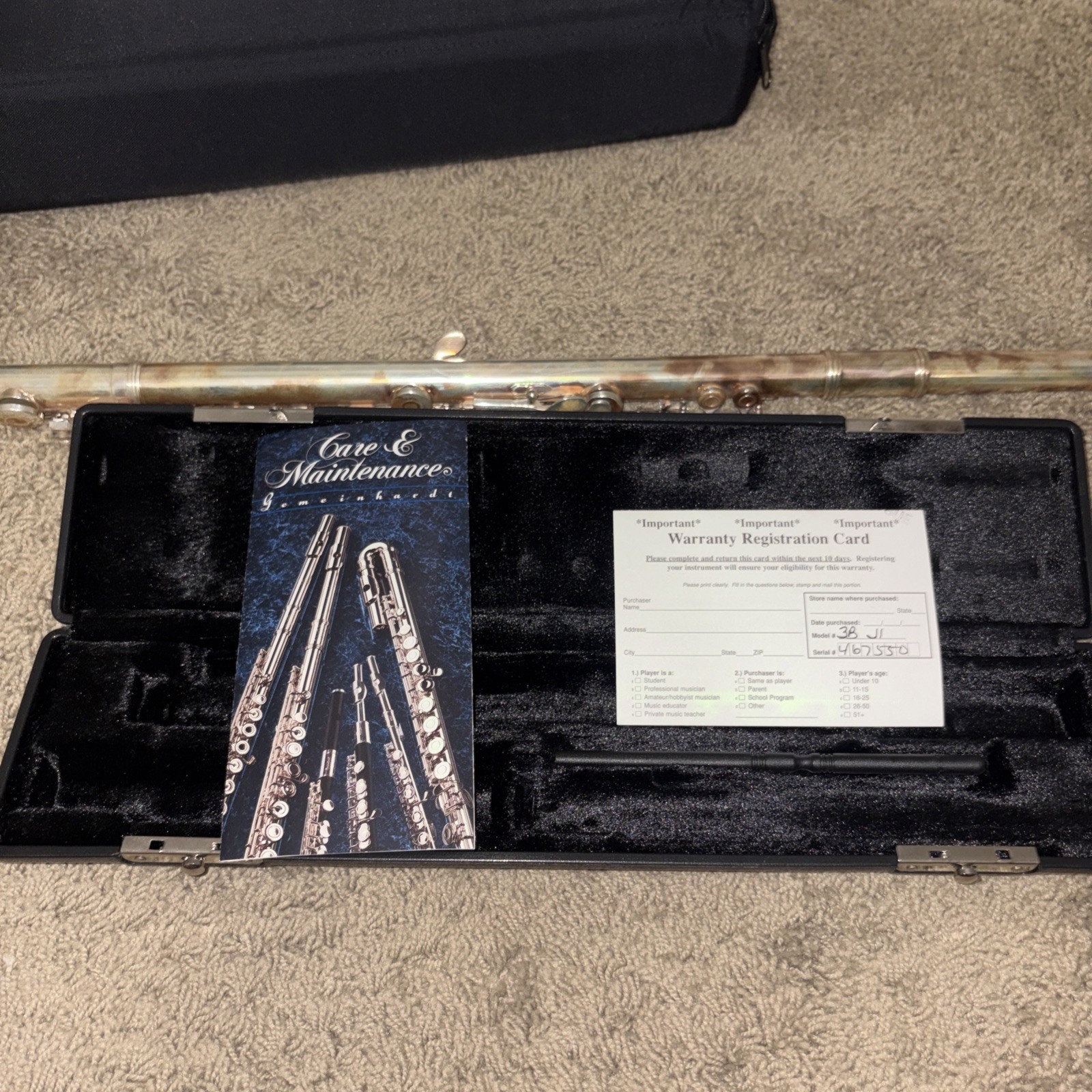 Vintage Gemeinhardt 3B Intermediate Flute Open Hole Inline G J1 Headjoint USA