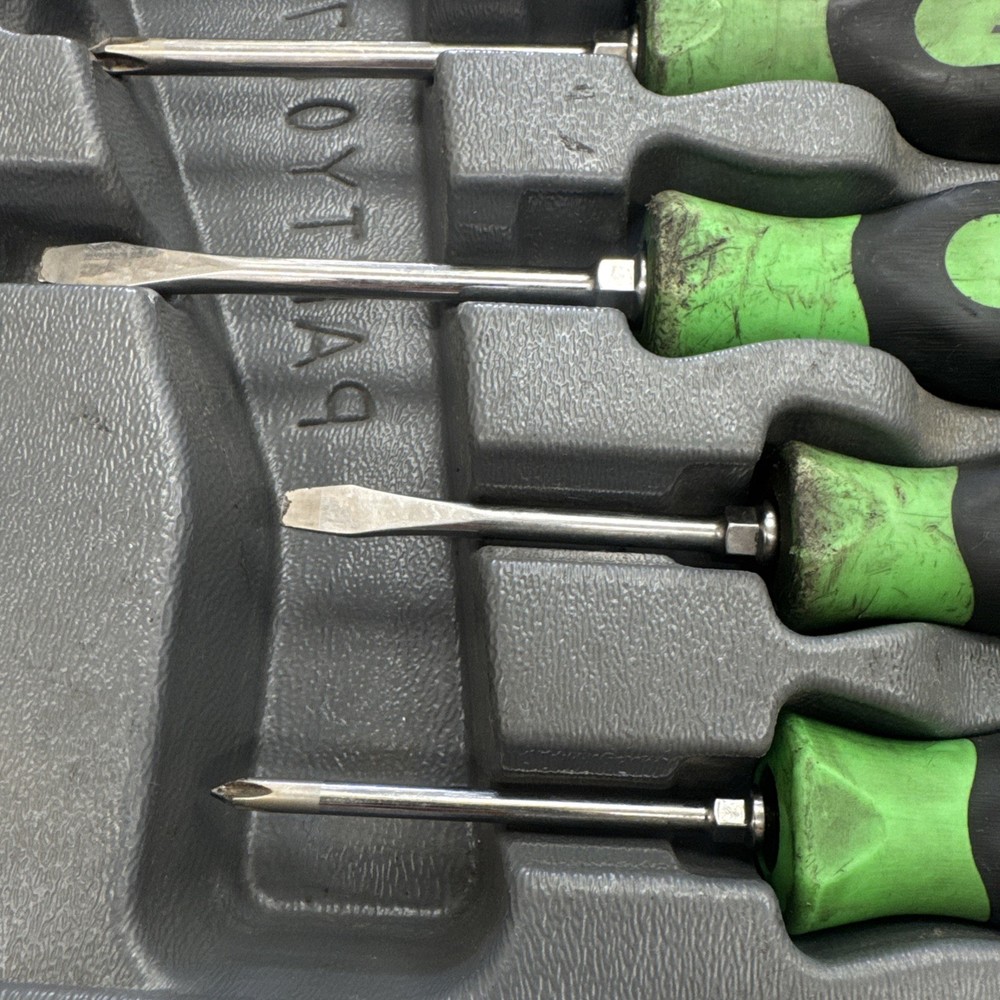 Snap-on 7pc Green Soft Grip Screwdriver Set & tray SGD - 1 missing - GENUINE