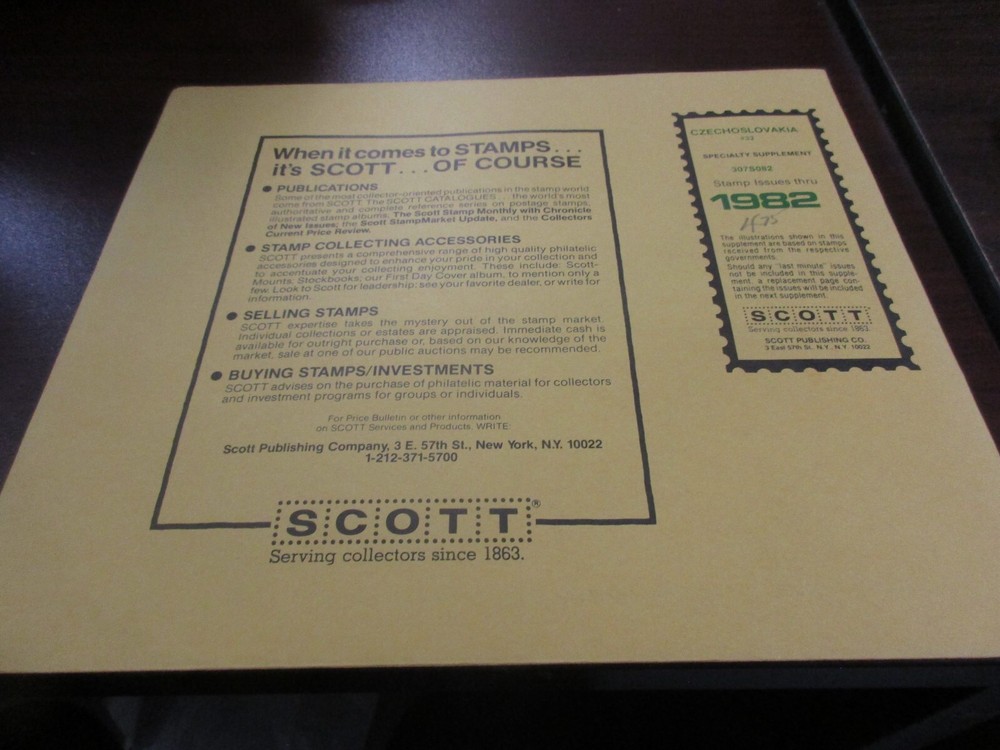 THE SCOTT SUPPLEMENT CZECHOSLOVAKIA #33  #307S082 ,1982 W/FREE SHIPPING!!