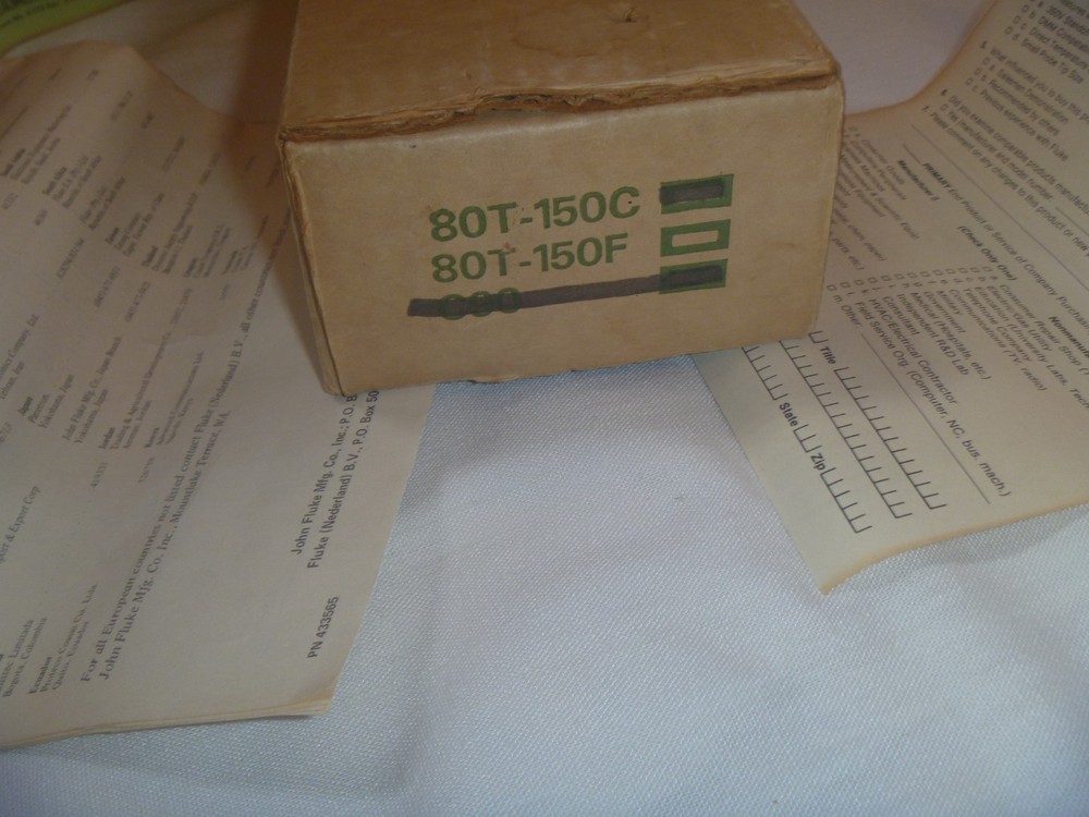 Fluke Instruments 80T-150 Temperature Probe Orig Box, Manual, Certification