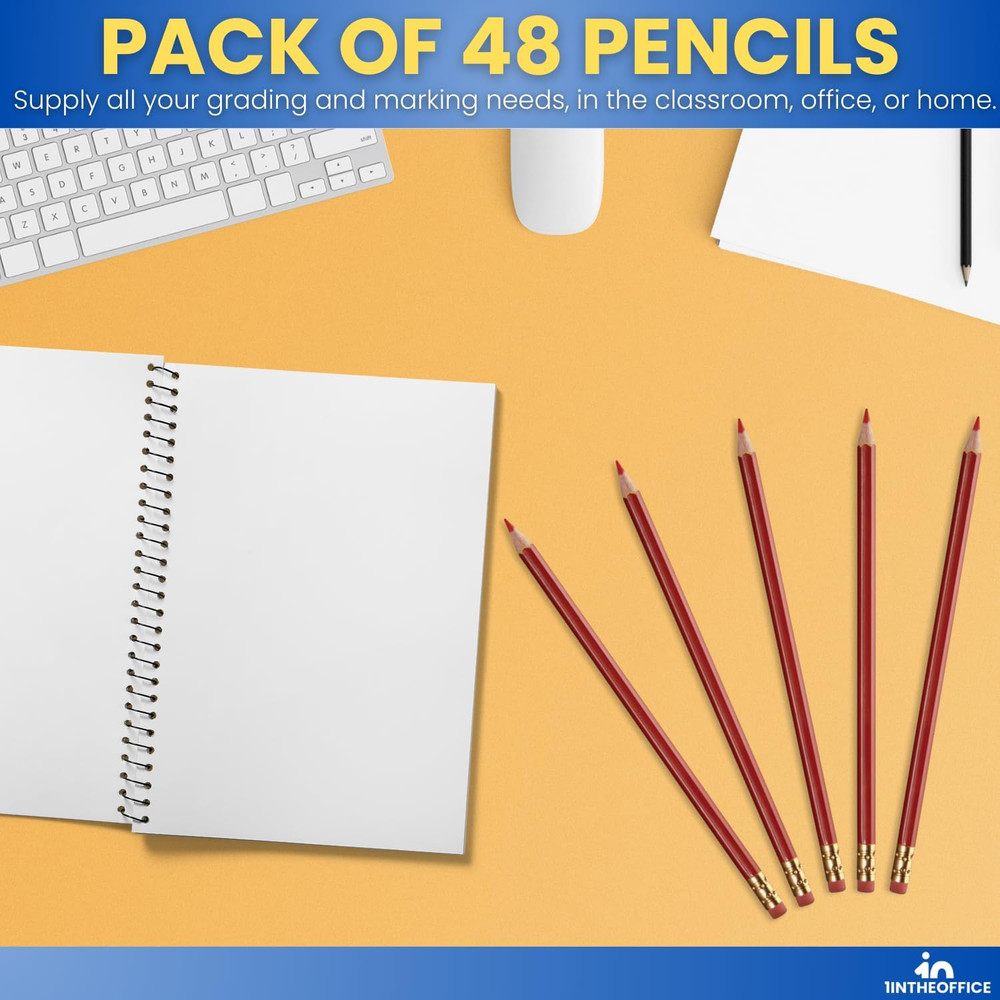 Red Grading Pencils #2 Lead, Red Pre Sharpened Checking Pencils 48 Pack
