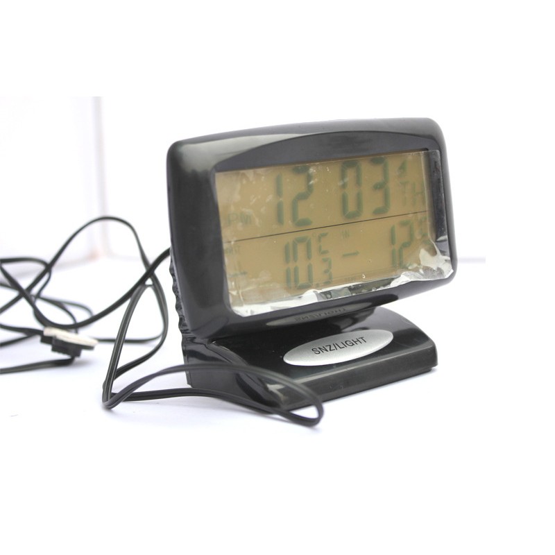 Dual Thermometer Alarm Clock Digital Display with Cable Sensor Blue LED In Car