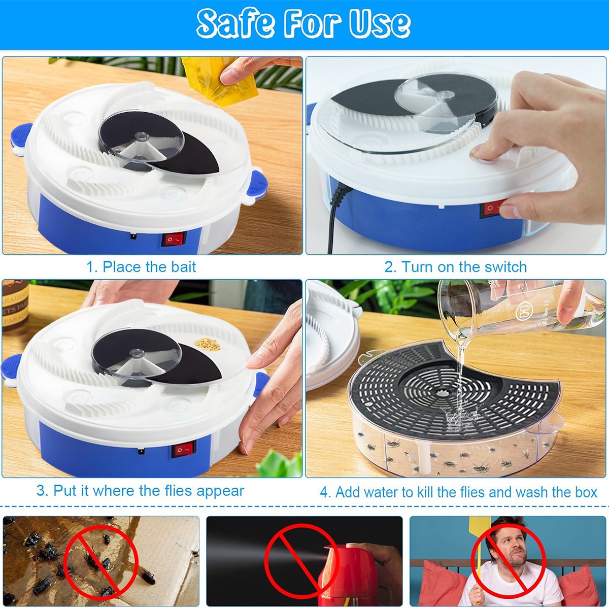 Electric Fly Trap Automatic Fly Catcher Rotating Fly Pest Repellent Kitchen Tool