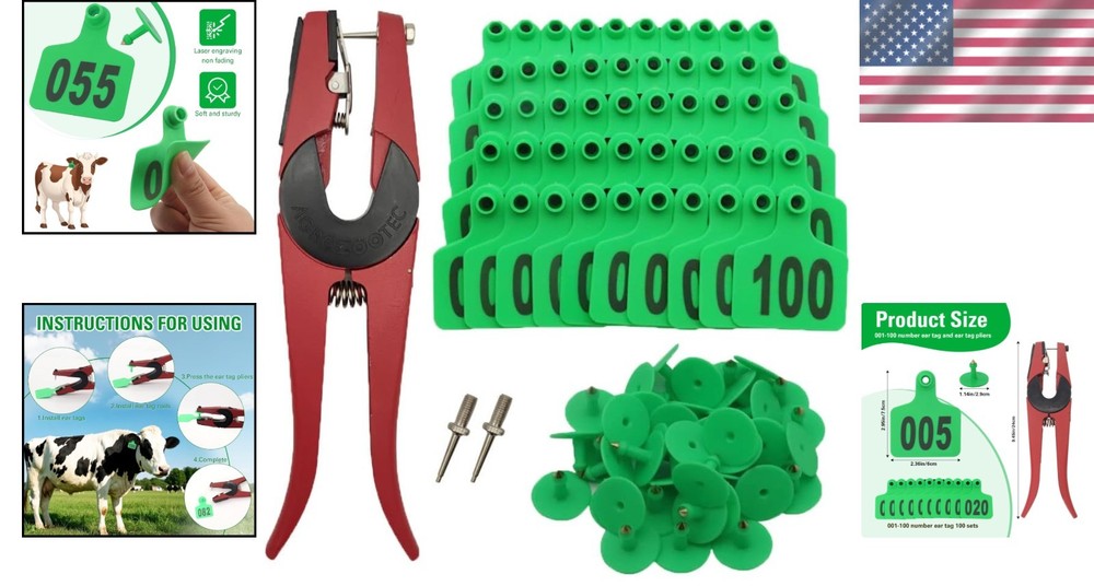 Essential 100-Count Livestock Tagging Kit with Applicator for Cattle Management