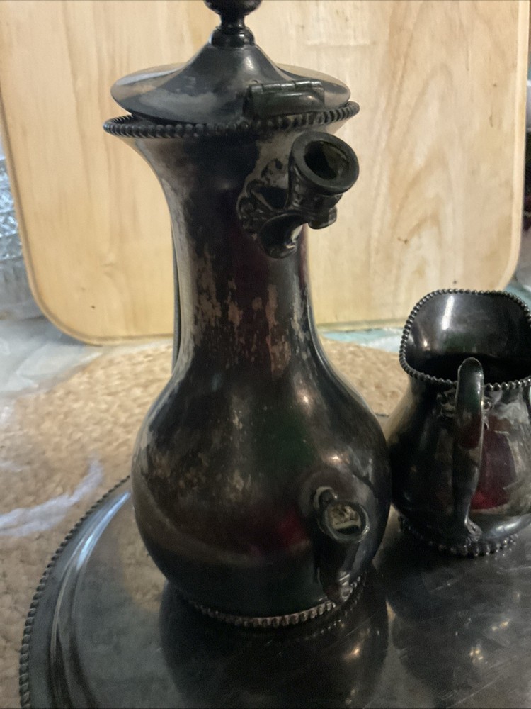 Barbour Silver Co. Nickel Silver Bead Trim 4 Piece Tea Set