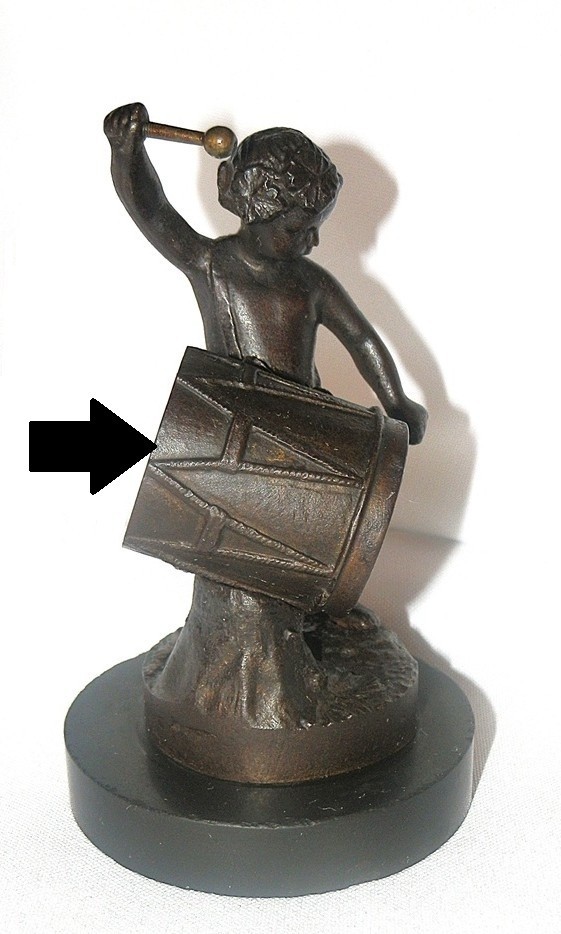Antique Bronze Cherub Child Drummer Statue