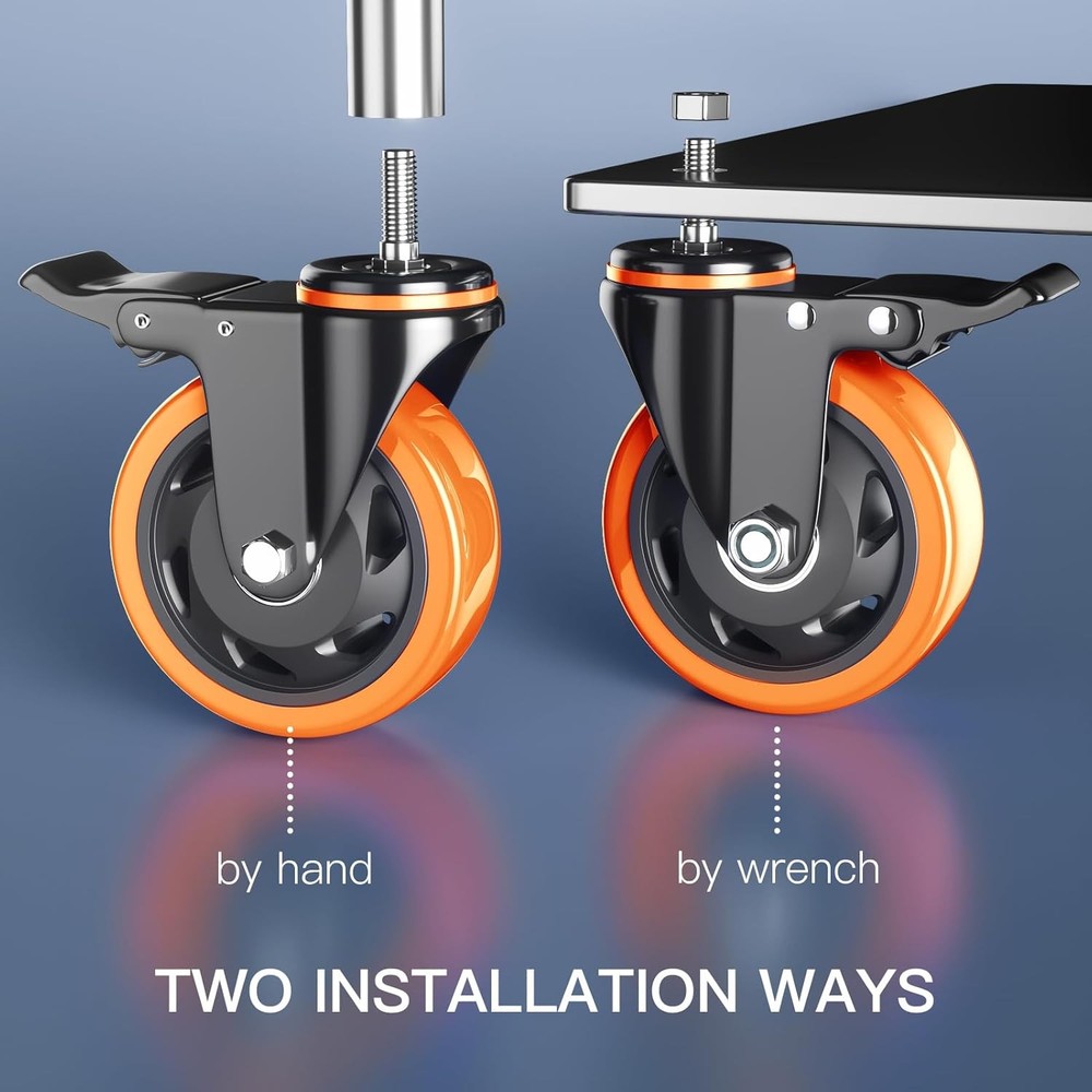 Stem Caster Wheels 4 inch Heavy Duty Threaded Mount Casters Set Orange