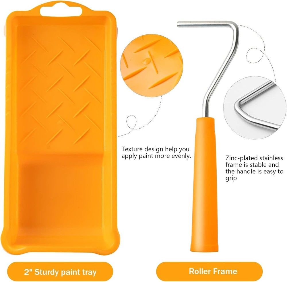 High Density Foam Paint Roller Set - Includes 2 Inch Tray & Liner, 9 Pack