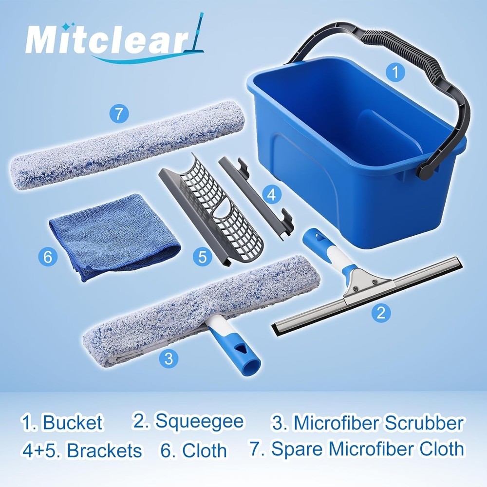 Window Cleaning Kit Squeegee Microfiber Mop Bucket Wiper All-in-One