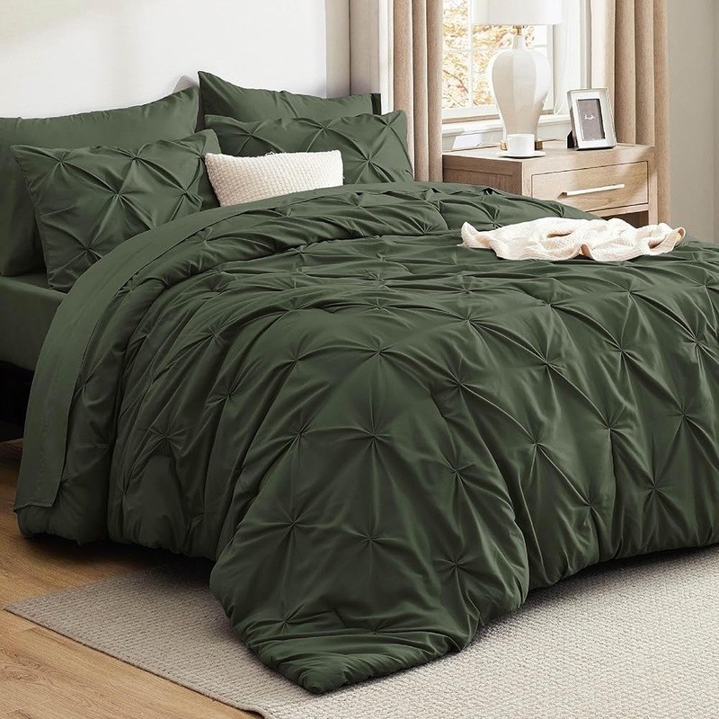 Queen Bedding Set 7 Piece Microfiber Comforter Soft Pillowcases Elegant Decor US