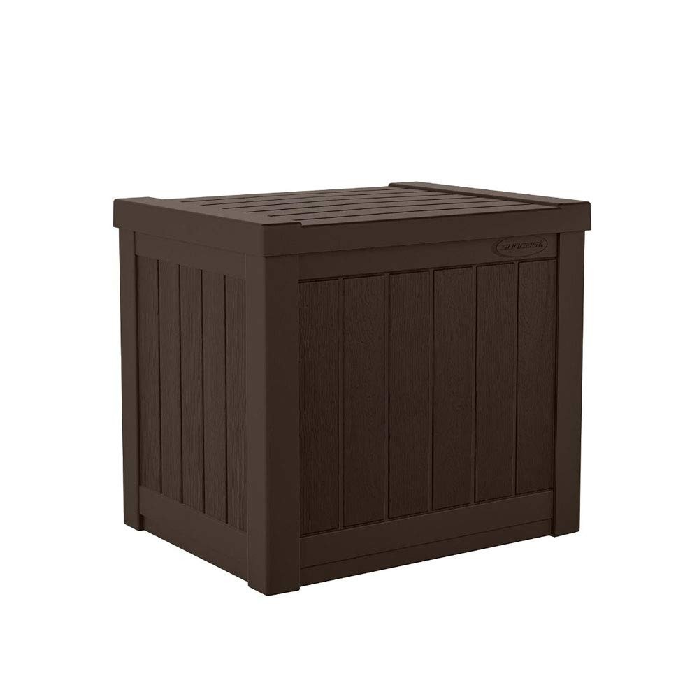Small Outdoor Storage Box - 22 Gallon Java Resin Outdoor Deck Box, Flat-Lid B...