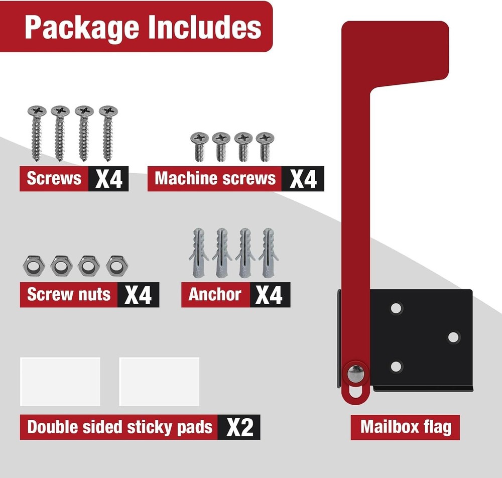Merear Mailbox Flag Replacement Kit, Galvanized Steel for Mailbox, Red