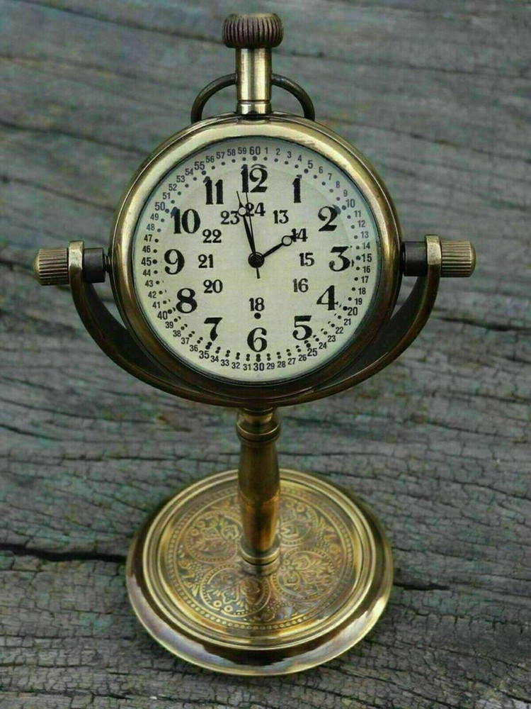 Table Clock Solid Brass Stand Nautical Maritime Antique Hanging Table Desk Decor