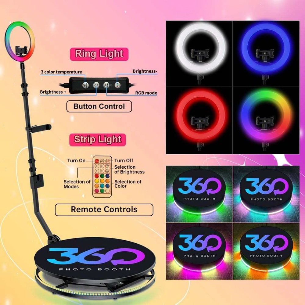 360 Photo booth  Video Motion Rotating Selfie Platform  Automatic Motorized