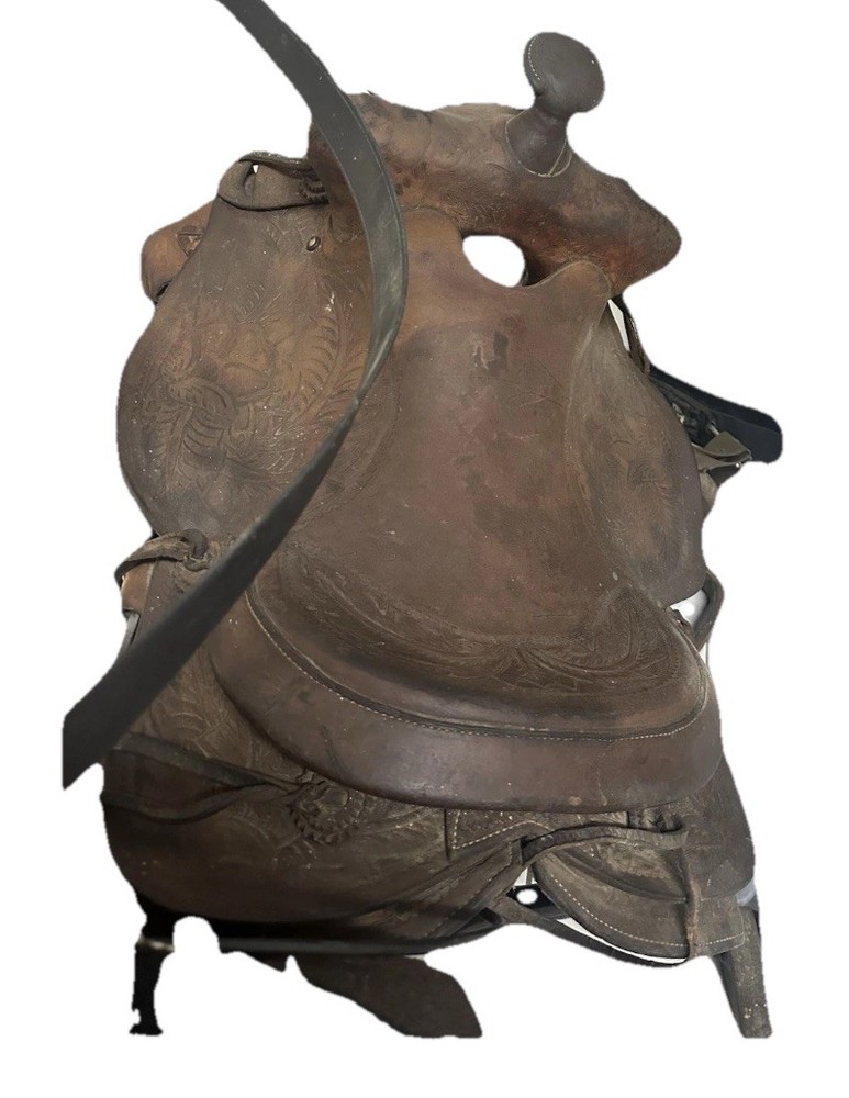 Vintage Western Brown Embossed Leather Saddle