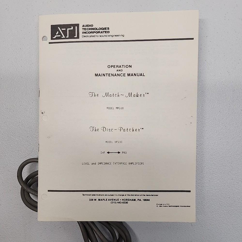 ATI “The Patcher” Model: DP100-1 Professional Compact Disc patcher
