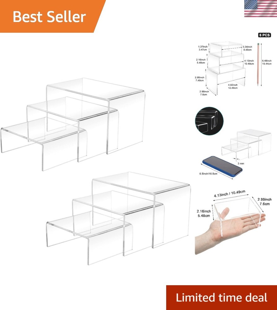 Elegant 2 Sets Clear Acrylic Display Risers in 3", 4", 5" Sizes - Multi-Purpose