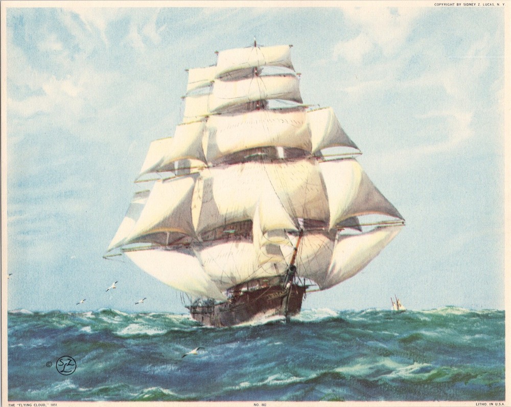 5 Different Sailing Ship Lithos 8x10 Ready to Frame