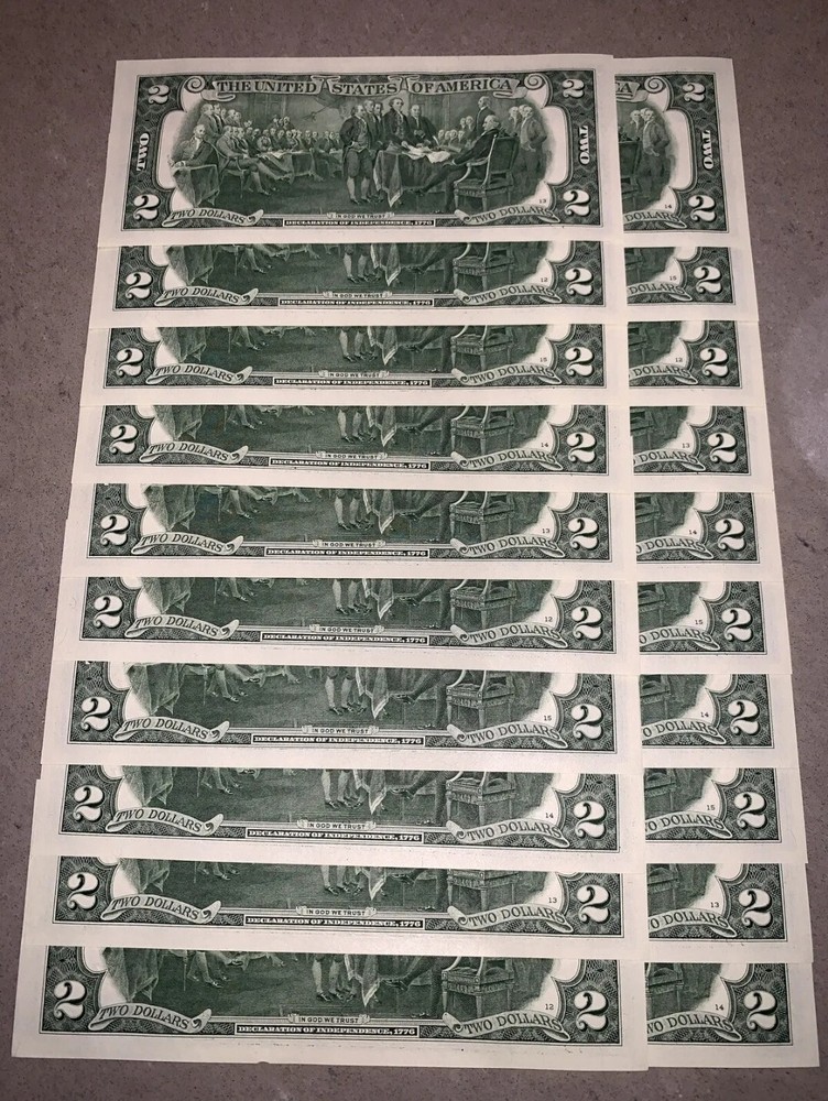 (10) NEW $2 Bills Consecutive Serial Number 2017A Two Dollar Notes from BEP Pack