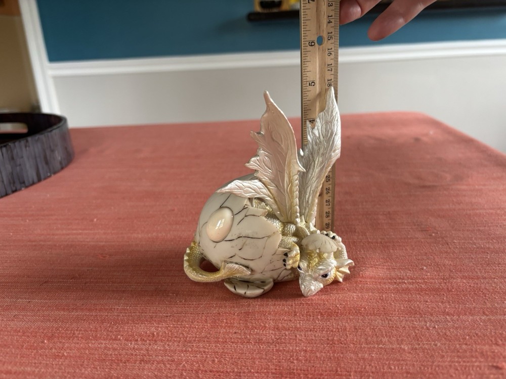Dragon Egg Statue Figurine with October Birthstone, 5", Opal White