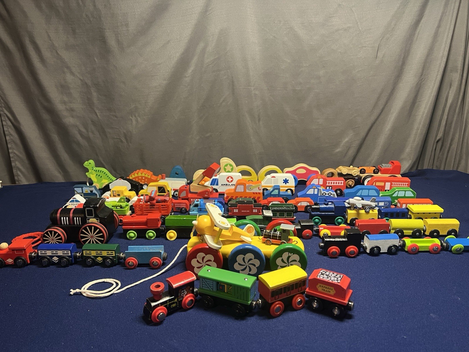 HUGE Lot Of 75 Wooden Trains Planes & Automobiles Various Brands Vtg-Now