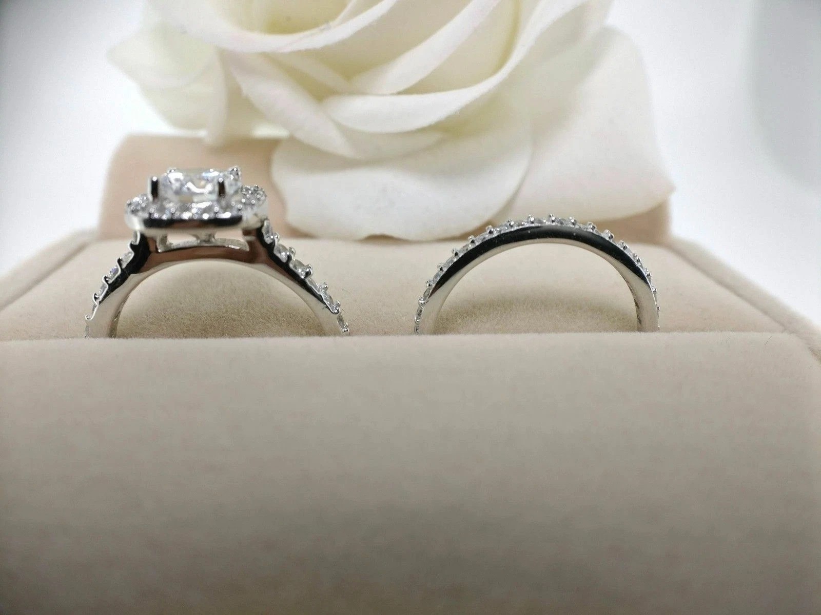 1.70 Round Cut Moissanite Wedding Bridal Ring Set Solid 14K White Gold For Women