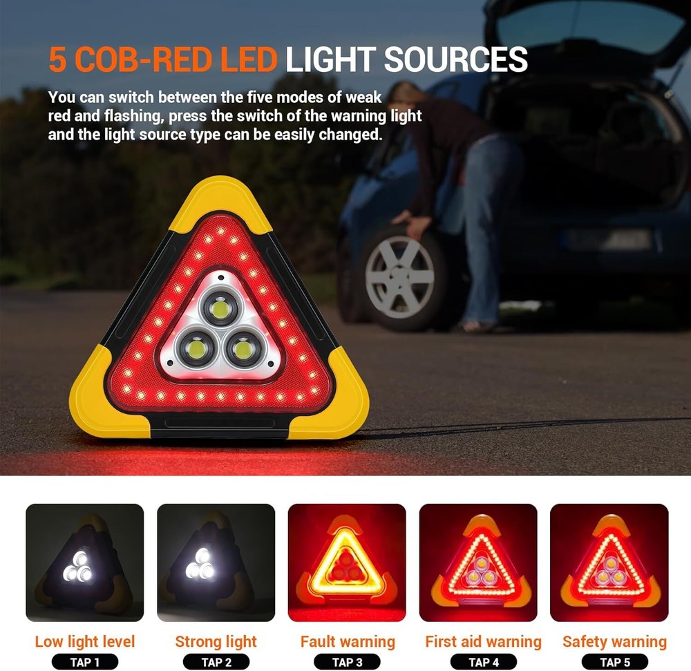 Foldable Car Emergency Triangle Warning Light Multi-Function LED Light Solar US