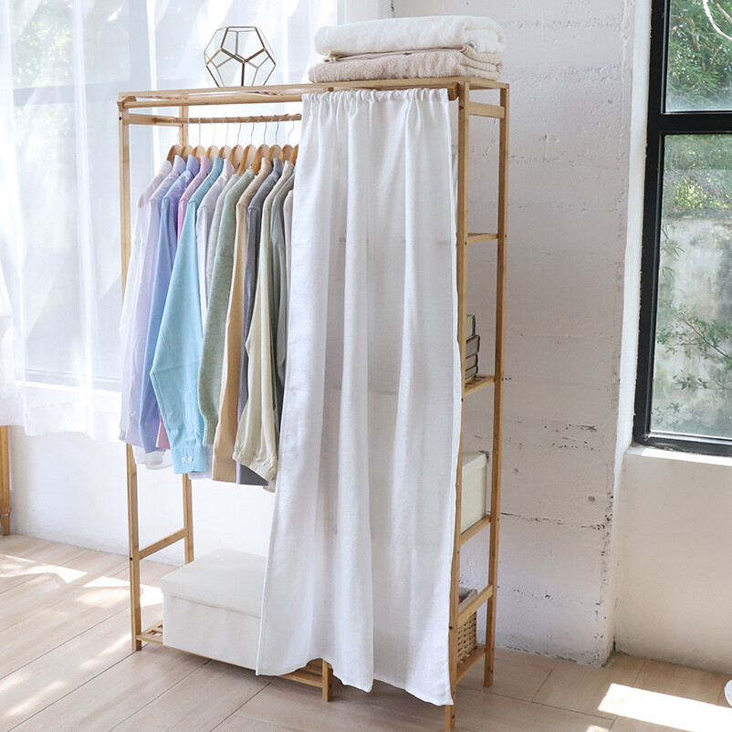 Bamboo Garment Rack Freestanding Closet Heavy Duty Clothes Rod Storage Organizer