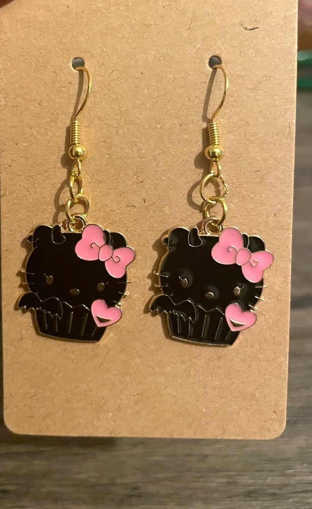 Handmade Hello Kitty Black Cupcake Earrings