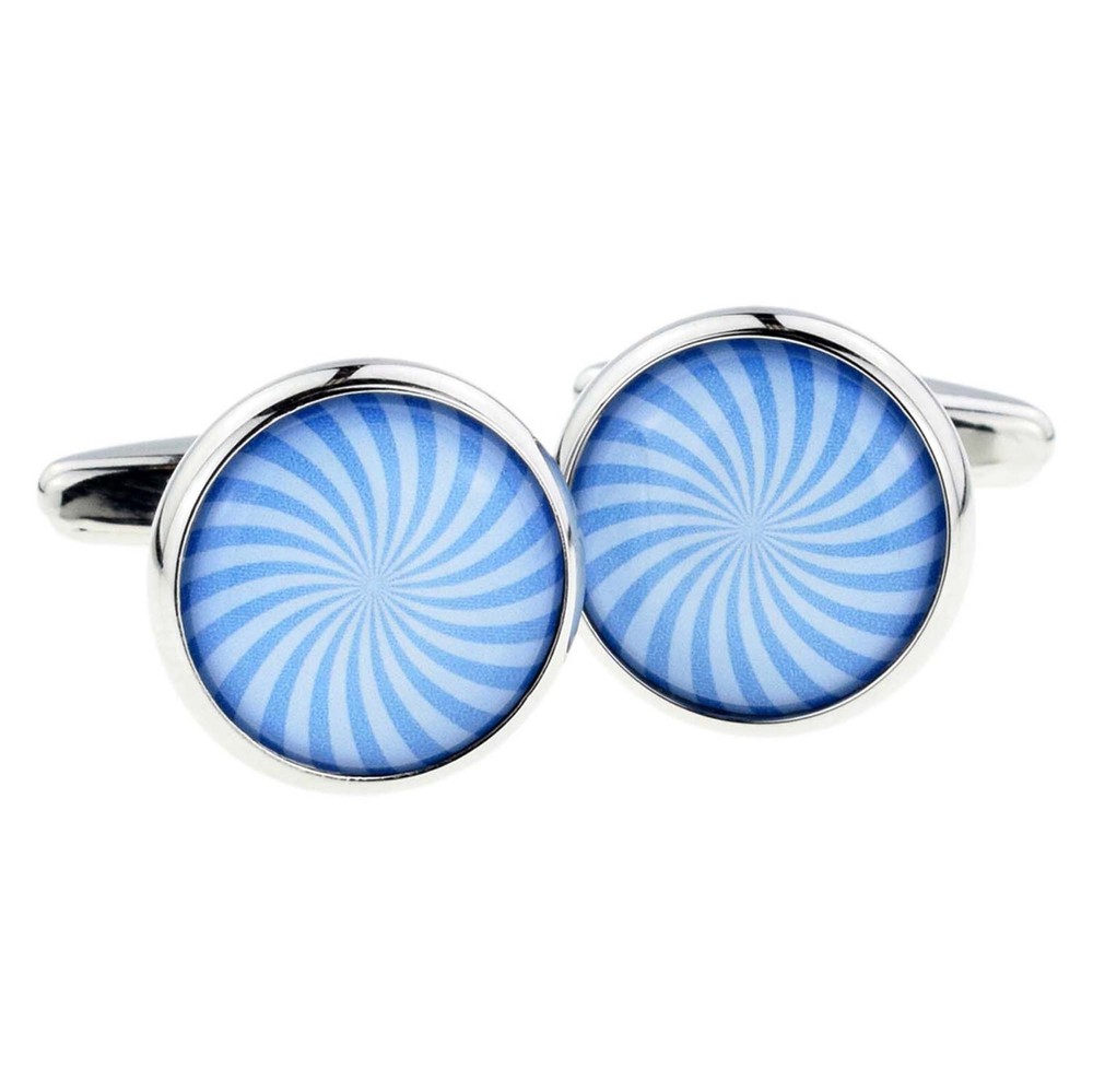 Blue Burst Pattern Round Framed Cufflinks Presented in Personalised Box