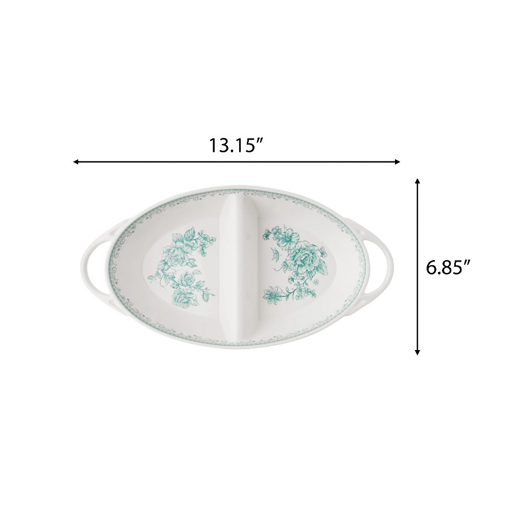 Agatha Stoneware Divided Server, Green