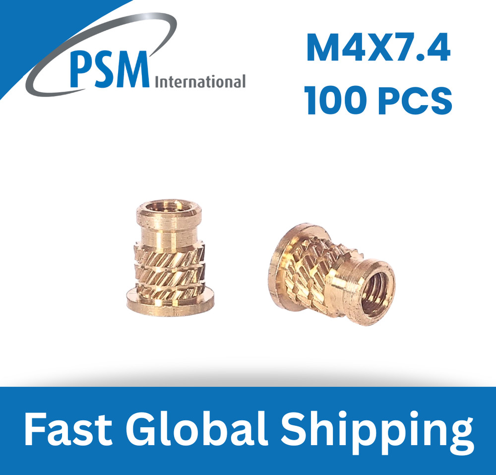 M4 X 7.4 SPIRO HEADED BRASS INSERT FOR PLASTIC PSM04870