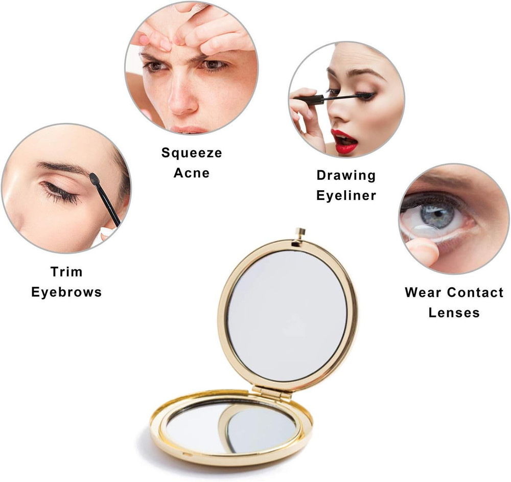 Magnifying Compact Mirror for Purses with 2 X 1X Magnification, Folding Mini Poc