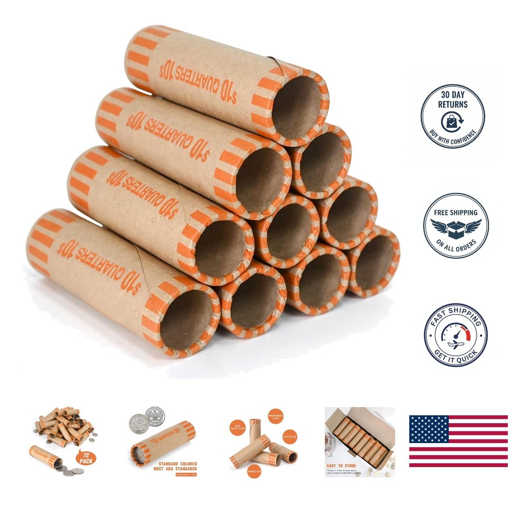 72 Ounce Coin Wrapper Rolls - Double-Wrapped Paper for Secure Quarters Storage