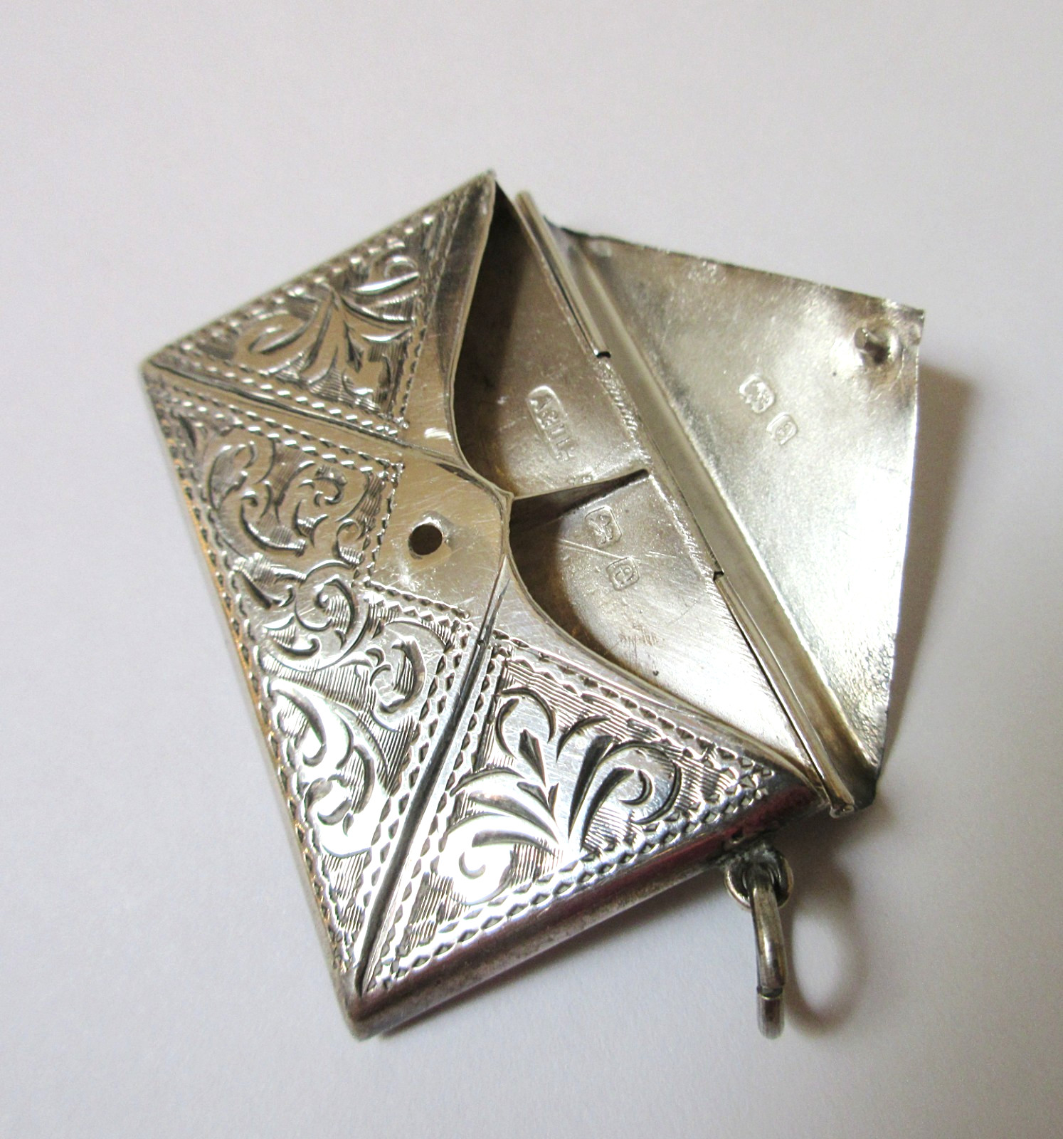 Antique Chatelaine Double Stamp Case Engraved Scrolls Adie & Lovekin 1904