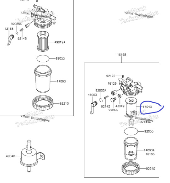 GENUINE KAWASAKI MULE PRO-DX DXT DIESEL WATER SEPARATOR FILTER 14043-0018