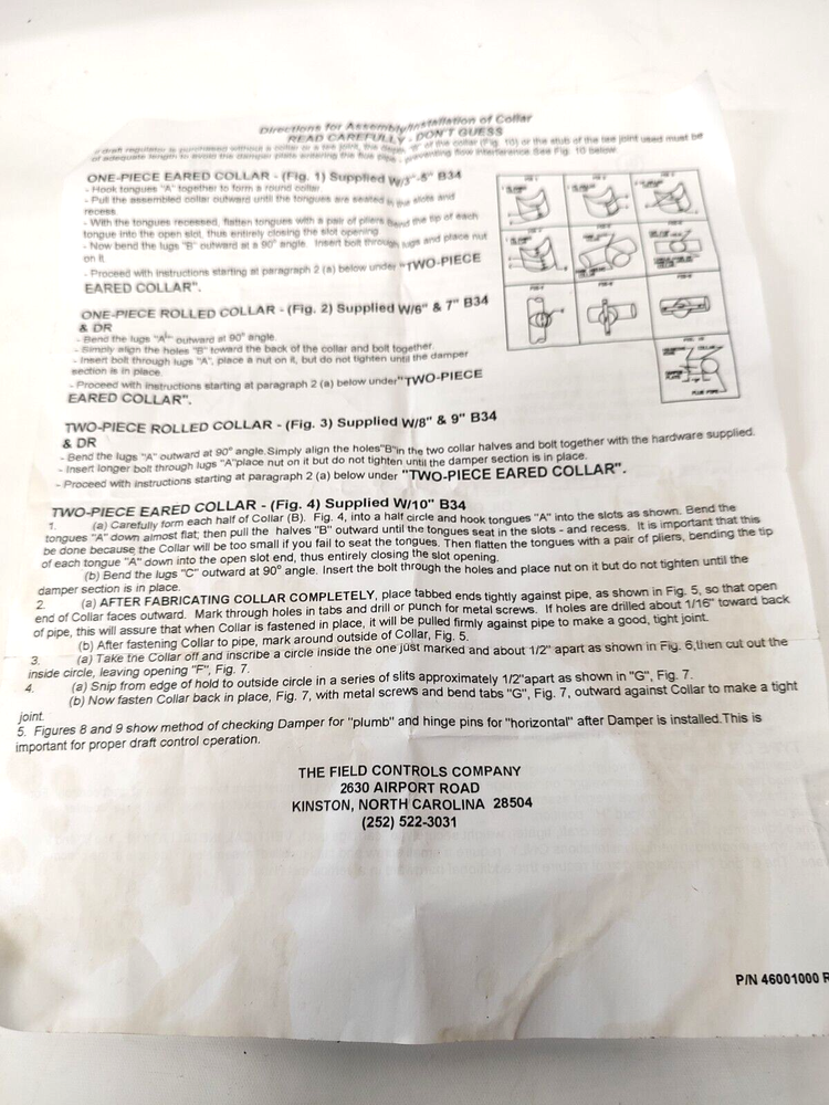 FIELD CONTROLS - 5" AUTOMATIC DRAFT REGULATOR CONTROL B34, 34B New Old Stock