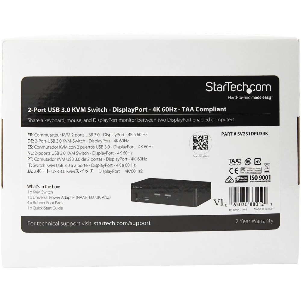 StarTech.com 2 Port DisplayPort KVM Switch - 4K 60Hz - Single Display - Dual ...