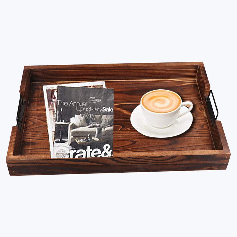 Serving Trays Selena Wood Brown Rustic Rectangular Handles Decorative Set 2 Home