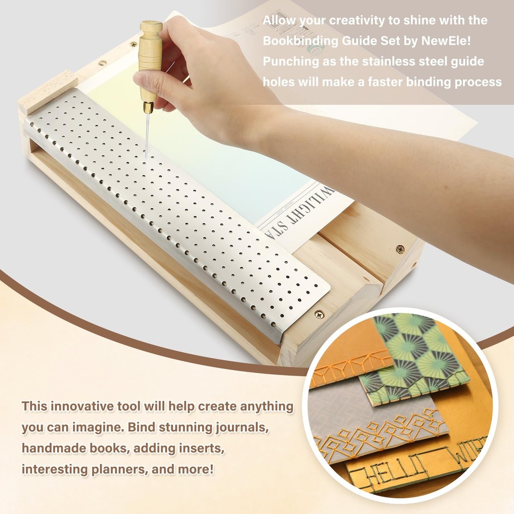 Bookbinding Punching Cradle Set, Includes Dual-Use Piercing Guide, with a Awl...
