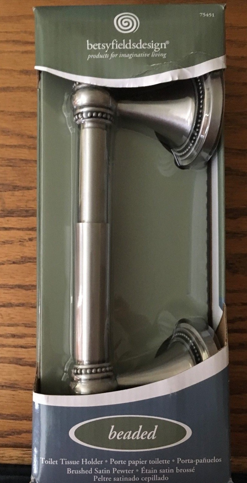 NEW BETSY FIELDS DESIGN SATIN PEWTER TOILET TISSUE PAPER HOLDER BEADED