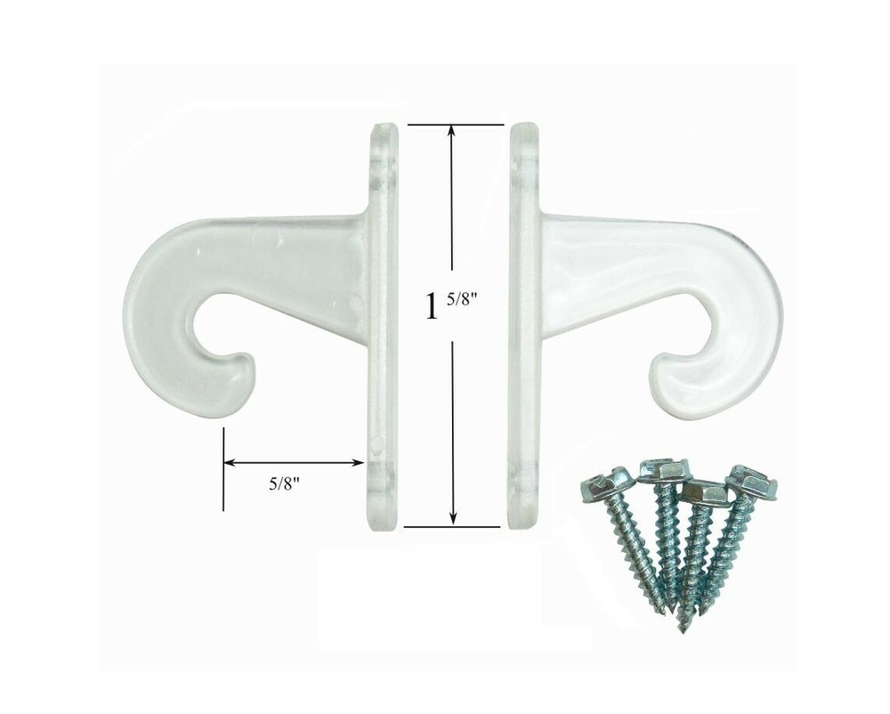 1" Mini Blind CLEAR HOLD DOWN Hooks BRACKETS for Doors (One Pair)