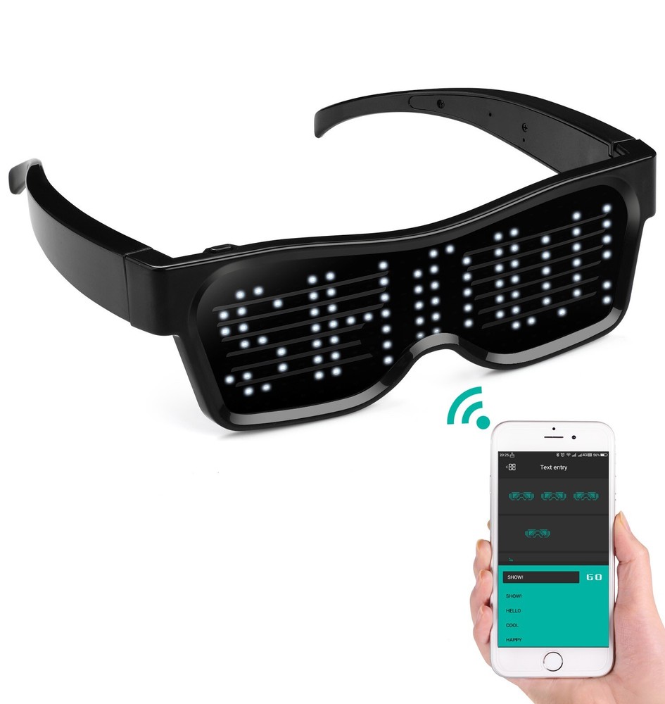 Customizable LED Glasses with Bluetooth, APP ControlDIY Text MessagesWhite Light