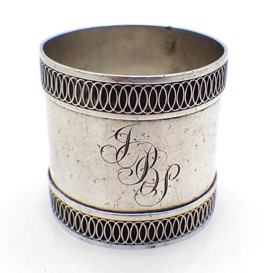 Napkin Ring Ornate Borders Sterling Silver Mono JBS