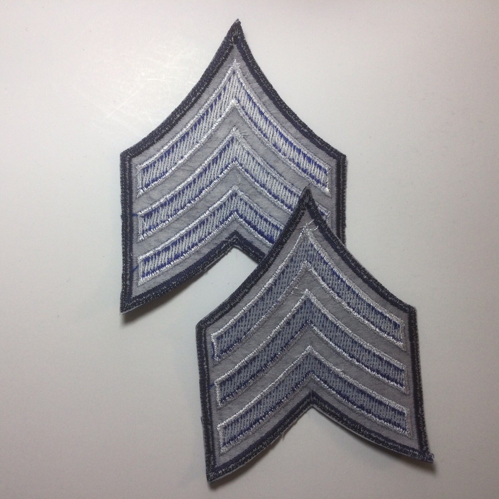 (2) Sergeant Chevron - 3" Wide - 3 White/Royal Stripes on Dk Navy (Navy Border)