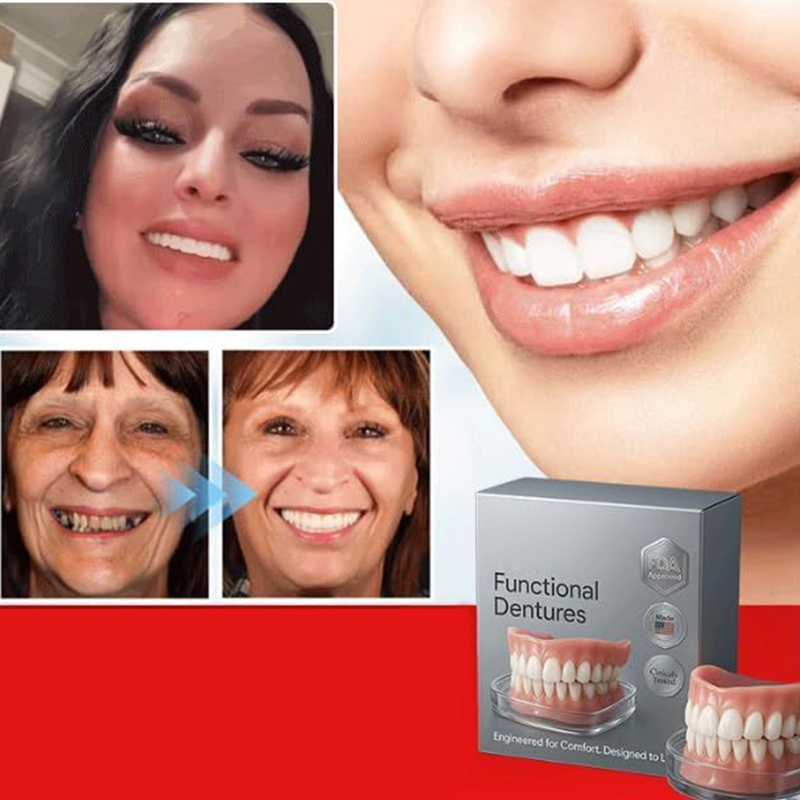 False Teeth, Dentures For Women And Men, Upper And Lower Silicone Denture Set