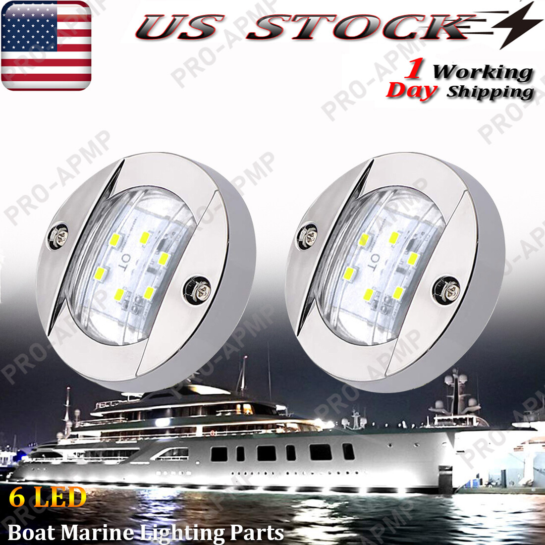 2X White LED Marine Boat Deck Courtesy Lights 12V Utility Stern Transom Light