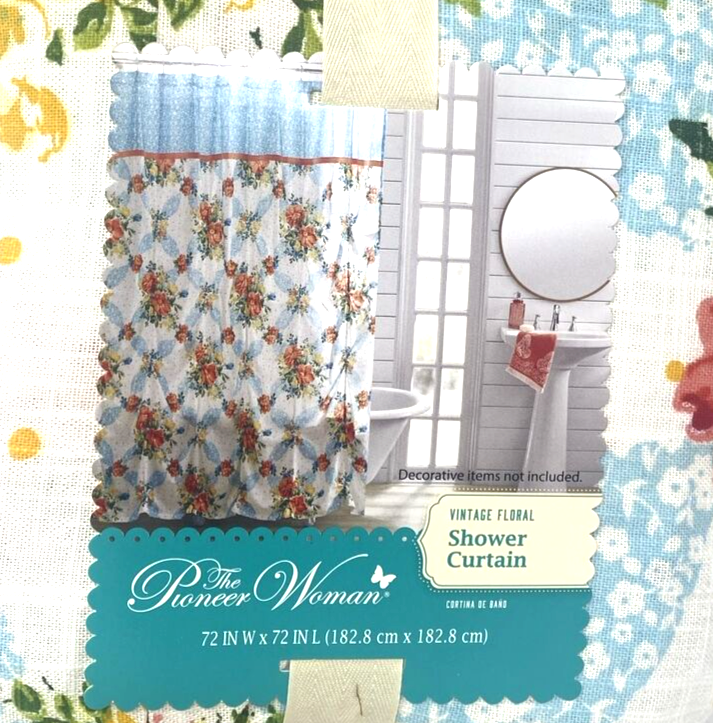 The Pioneer Woman Vintage Floral Fabric Shower Curtain 72"x72" in.