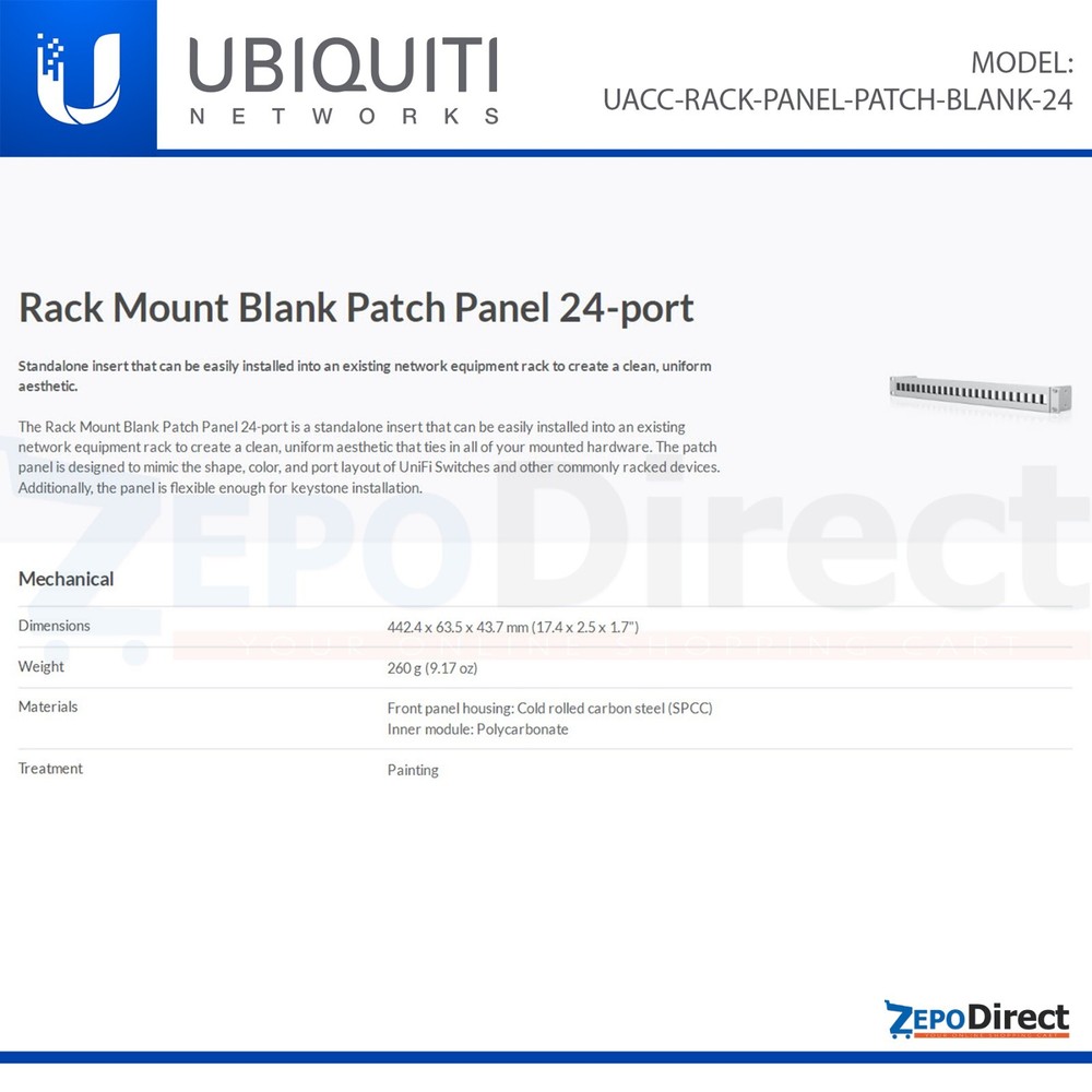 Ubiquiti Unifi Rack Mount Blank Patch Panel 24-Port UACC-RACK-PANEL-PATCH